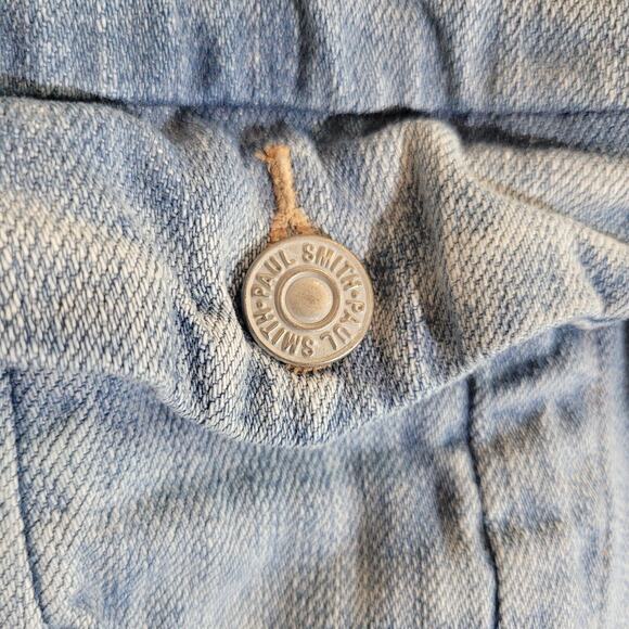 Paul Smith Italy Denim Jean Jacket Womens Large Cropped V Neck Light Wash Pocket - Picture 3 of 10